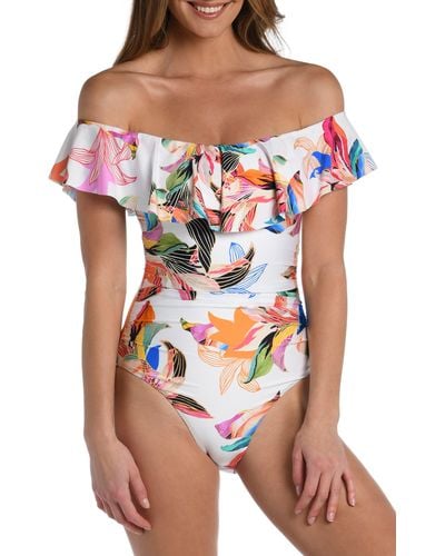 La Blanca Paradise Ruffle Off The Shoulder One-piece Swimsuit - Brown