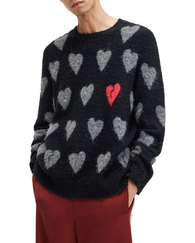 AllSaints Amore Heart Crewneck Sweater - Black