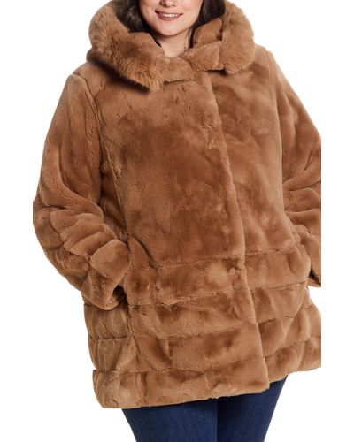 Gallery Hooded Faux Fur Coat - Brown
