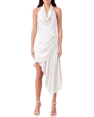 Endless Rose Asymmetric Halter Neck Satin Dress - White