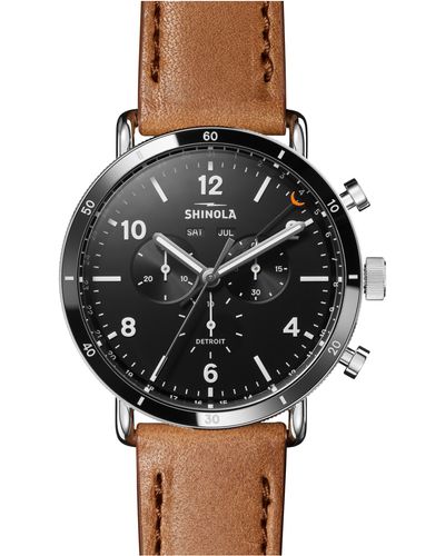 Shinola Canfield Sport Chronograph Leather Strap Watch - Black