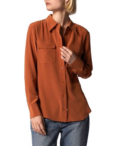 Equipment Signature Slim Fit Silk Button-up Shirt - Orange