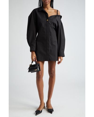 Jacquemus La Mini Robe Chemise Long Sleeve Shirtdress - Black
