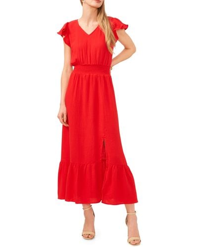 Chaus Smocked Waist Double Gauze Midi Dress - Red