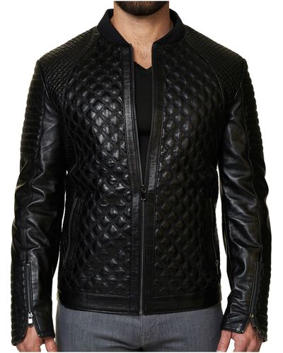 Maceoo Croc Embossed Lambskin Leather Moto Jacket - Black