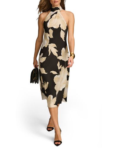 Donna Karan Floral Print Sleeveless Midi Dress - Black