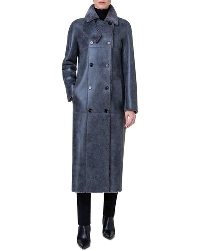 Akris Punto Double Breasted Genuine Shearling Coat - Blue