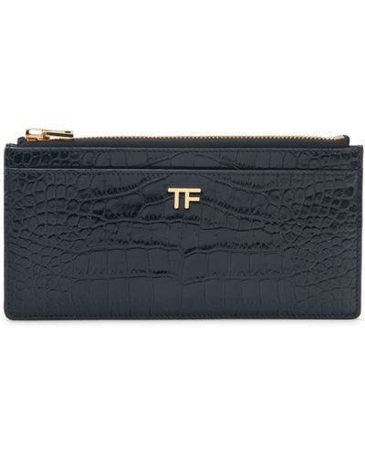 Tom Ford Croc Embossed Patent Leather Wallet - Gray