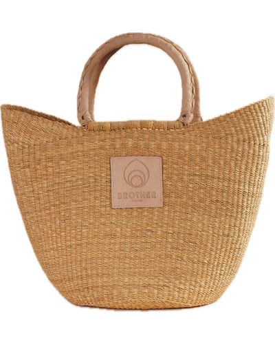 Brother Vellies Sailboat Woven Raffia Basket Tote - Brown
