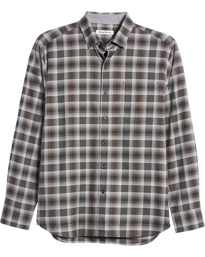 Tommy Bahama Lazlo Check Stretch Cotton & Silk Button-up Shirt - Gray