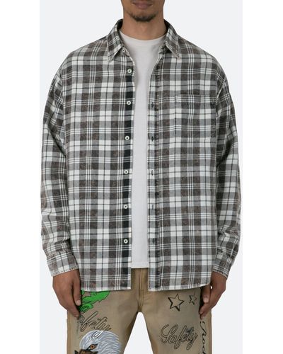 MNML Washed Plaid Button-up Shirt - Gray