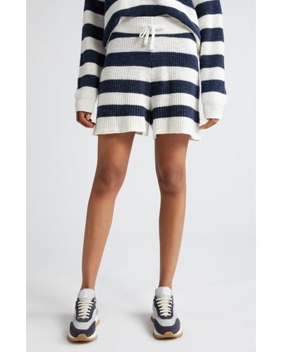 Eleventy Stripe Cotton & Linen Blend Drawstring Sweater Shorts - Blue