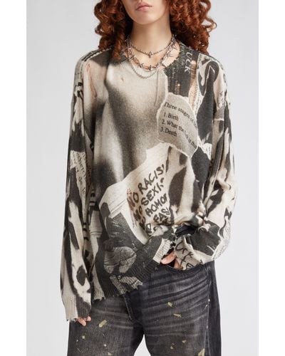 R13 Oversize Distressed Cashmere Sweater At Nordstrom - Gray