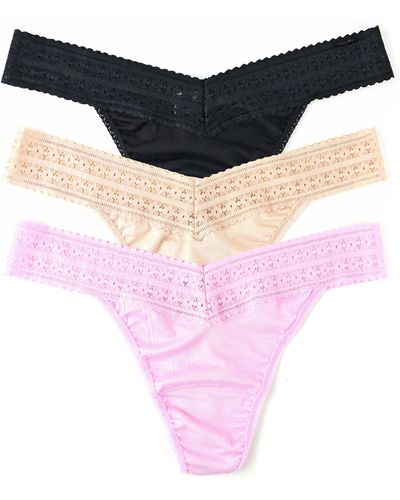 Hanky Panky Dream Lace Trim Thong - Pack Of 3 - Black