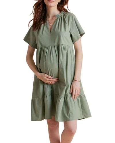 A Pea In The Pod Tiered Cotton Maternity Dress - Green