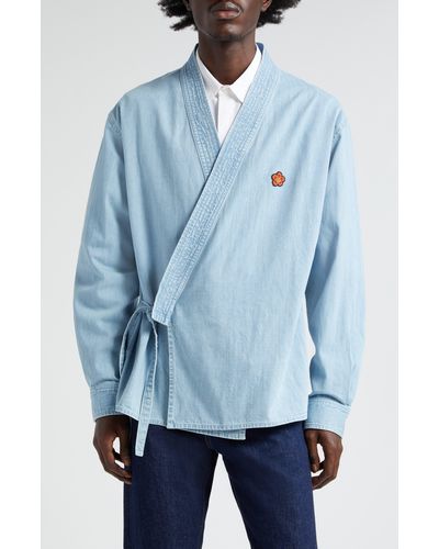 KENZO Cotton Denim Kimono Jacket - Blue