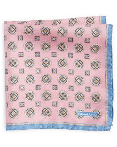 Edward Armah Neat Medallion Silk Pocket Square - Pink