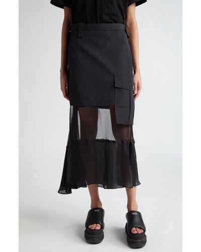 Sacai Mixed Media Belted Cargo Skirt - Black