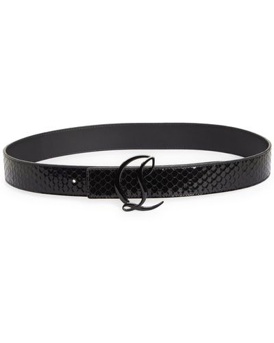 Christian Louboutin Cl Logo Snake Embossed Leather Belt - Black