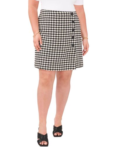 Vince Camuto Houndstooth Side Button Miniskirt - Black