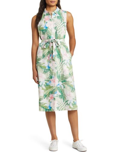 Tommy Bahama Radiant Sky Floral Linen Shirtdress - Green
