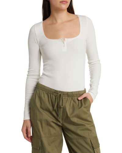 BP. Long Sleeve Henley Organic Cotton Blend Thermal Bodysuit - Green