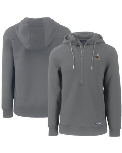 Cutter & Buck Cleveland Browns Throwback Roam Eco Half-zip Recycled Pullover Hoodie At Nordstrom - Gray