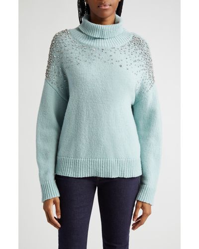 Cinq À Sept Alani Embellished Turtleneck Wool Blend Sweater - Blue