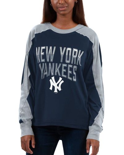 Women's G-III 4Her by Carl Banks White/Navy New York Yankees Lead-Off Raglan 3/4-Sleeve V-Neck T-Shirt Size: Large