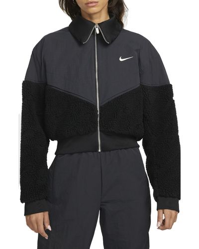 Nike Crop Mixed Media Jacket - Black