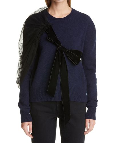 Molly Goddard Eliza Wool Sweater With Velvet & Tulle Trim - Blue