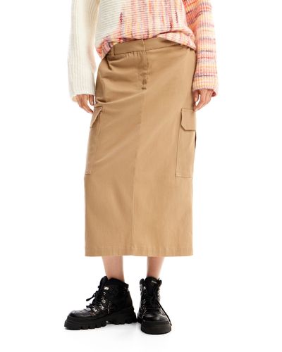 Desigual Fal Hamelin Stretch Cotton Cargo Skirt - Natural