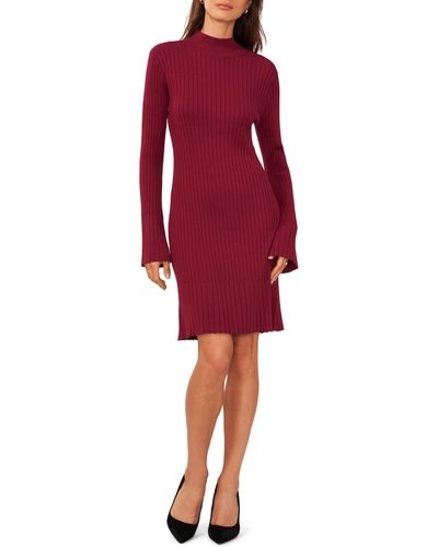 Halogen® Halogen(r) Mock Neck Long Sleeve Rib Sweater Dress - Red