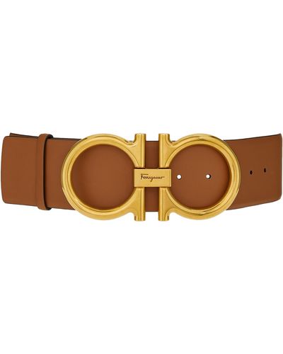 Ferragamo Double Gancio Leather Belt - Brown