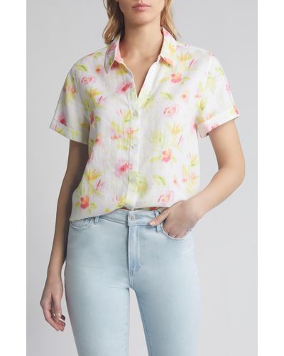 Tommy Bahama Royal Resort Floral Short Sleeve Linen Button-up Shirt - Blue