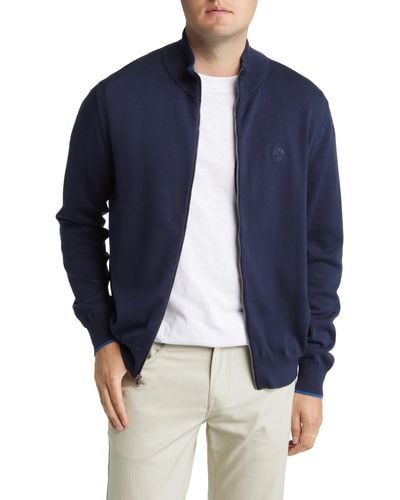 North Sails Logo Embroidered Zip Front Cardigan - Blue