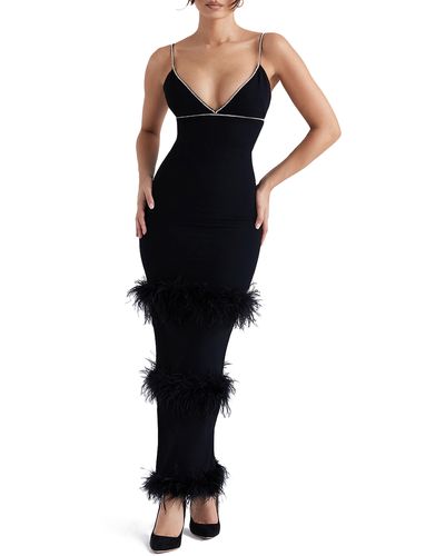 House Of Cb Maricel Feather Trim Cocktail Dress - Black