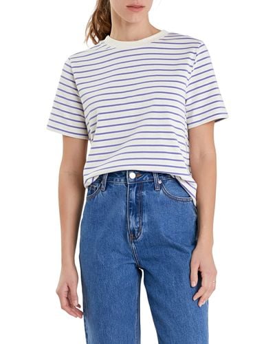 English Factory Striped Cotton Jersey Short Sleeve T-shirt - Blue