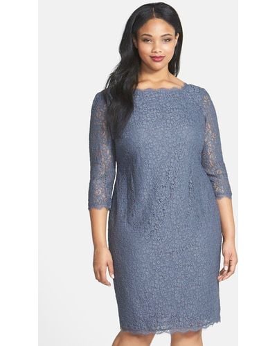 Adrianna Papell Lace Overlay Sheath Dress - Blue