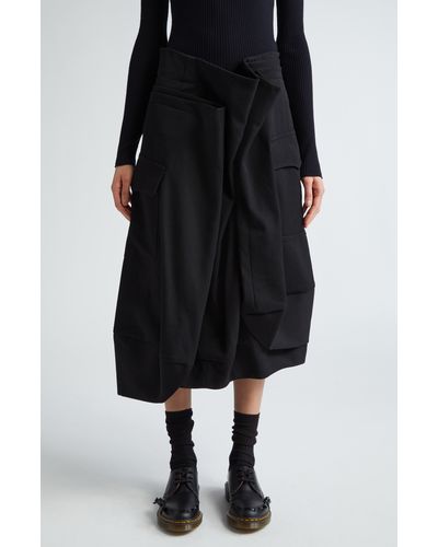 Comme des Garçons Asymmetric Ruched Wool Gabardine Skirt - Black