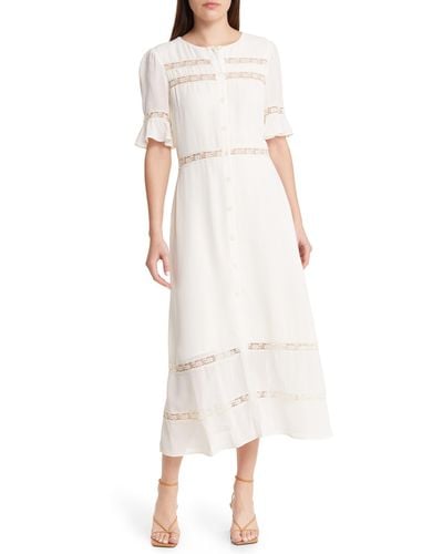 Reformation Woodson Lace Inset Button Front Maxi Dress - Natural