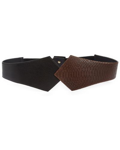 Raina Two-tone Leather Corset Belt - Brown