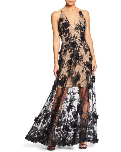 Dress the Population Sidney Sheer Lace Gown - Black