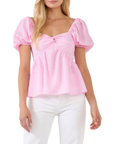 English Factory Check Puff Sleeve Top - Pink