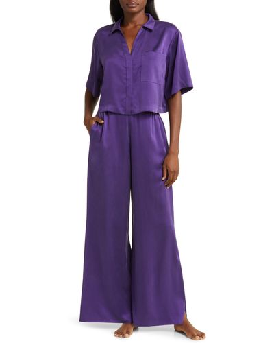 Lunya High Waist Washable Silk Pajamas - Purple
