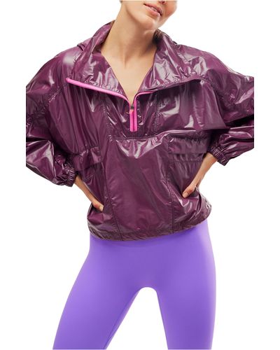Free People Spring Showers Water Resistant Packable Rain Jacket - Purple