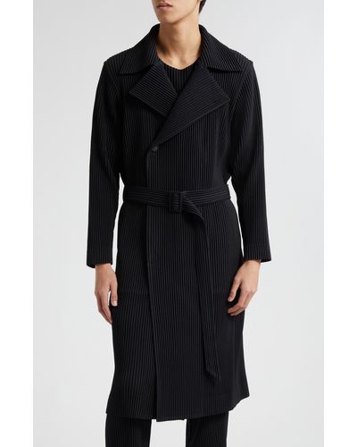 Homme Plissé Issey Miyake Pleated Double Breasted Coat - Black