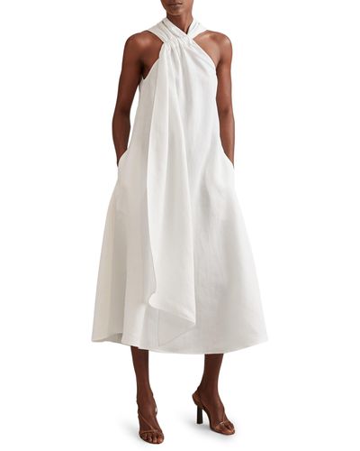 Reiss Cosette Sleeveless Linen Blend Dress - White