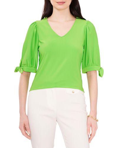 Chaus V-neck Tie Sleeve Blouse - Green