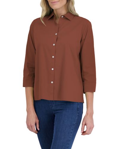 Foxcroft Sanda Cotton Blend Button-up Shirt - Orange